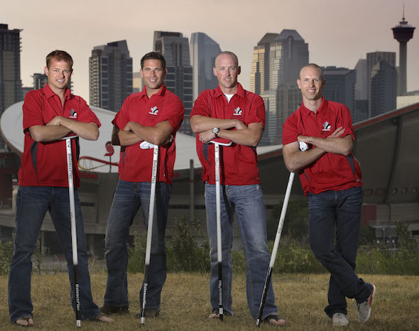 Team Canada, from left, Carter Rycroft, John Morris, Nolan Thiessen and Pat Simmons, had its first official practice in Calgary. (Photo, Leah Hennel)