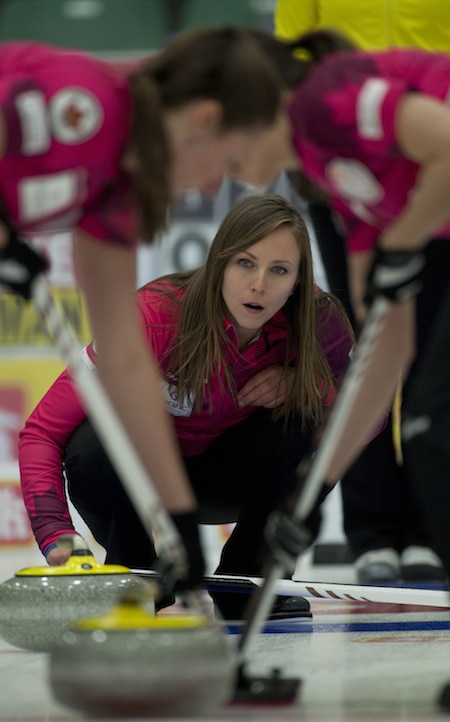 Rachel Homan assesses the situation at the Home Hardware Canada Cup. (Photo, CCA/Michael Burns)