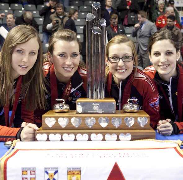 Team Ontario wins the Scotties. Rachel Homan, Emma Miskew, Alison Kreviazuk, Lisa Weagle, fifth Stephanie LeDrew coach Earl Morris. The 2013 Scotties Tournament of Hearts, February 16-24, Kingston Onatrio, The Canadian Womans Curling Championship.