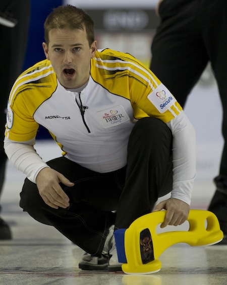 Manitoba skip Reid Carruthers has evened his record at 2-2. (Photo, Curling Canada/Michael Burns)