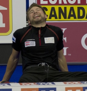 Mike McEwen, meanwhile, was sitting down on the job. (Photo, CCA/Michael Burns)