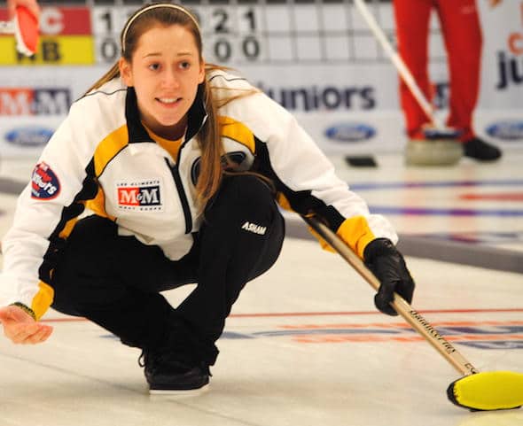 Manitoba third Robyn Njegovan watches her shot against New Brunswick on Wednesday. (Photo, Amanda Rumboldt)