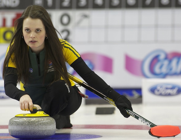 Northern Ontario's Tracy Horgan got off to a great start in the pre-qualifying round of the 2015 Scotties Tournament of Hearts. (Photo, CCA/Andrew Klaver)