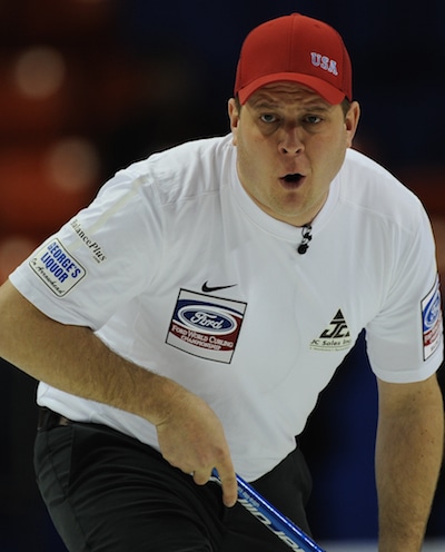 Team USA skip John Shuster watches his shot. (Photo, Curling Canada/Michael Burns)
