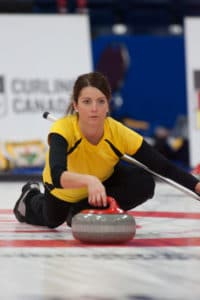 Kerri Einarson, third on Team Manitoba, in action at the 2017 Canadian Mixed Curling Championship (Curling Canada/Robert Wilson photo) 