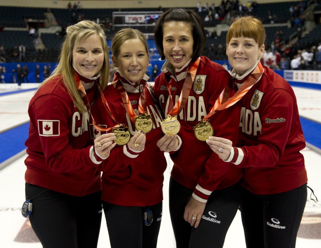 Winnipeg Mb. Tim Hortons Roar of the Rings 2013.skip Jennifer Jones,third Kaitlyn Lawes,second Jill Officer,lead Dawn McEwen.CCA/michael burns photo