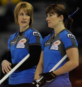 "Our biggest curling heroes growing up were none other than Marliese and Stefanie Miller, now Marliese Kesner (right) and Stefanie Lawton (left). We thought it was so cool that two sisters could not only play together, but also win together. We often chatted, and even dared to dream, about what that could be like for us. (Photo Michael Burns/CCA)