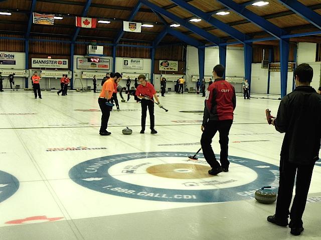 Team Cliff in action on the ice during the Prestige Hotels Rick Cotter Memorial Junior Curling Classic (Photo by Karen Mosure)