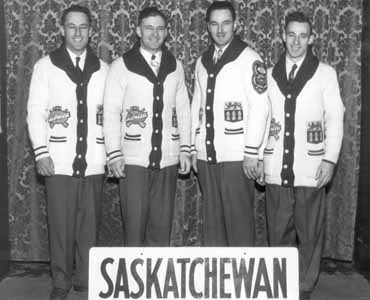 The 1955 Brier winners (l-r): lead Lloyd Campbell, second Glenn Campbell, third Don Campbell and skip Garnet Campbell (Photo courtesy Saskatchewan Curling Association Hall of Fame)
