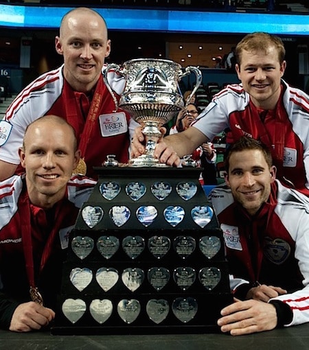 Équipe Canada, dans le sens horaire à partir du bas à gauche, Pat Simmons, Nolan Thiessen, Carter Rycroft et John Morris. (Photo, Curling Canada / Michael Burns)