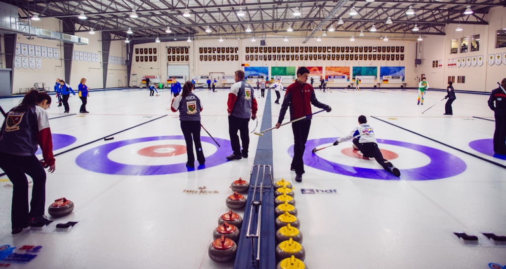 Action on the ice at the Jasper Place Curling Club (Detour Photography)