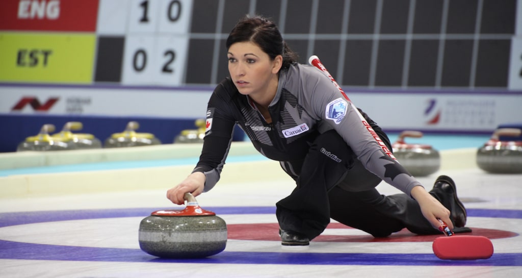 Kalynn Park in action at the 2015 World Mixed Doubles Curling Championship in Sochi, Russia (WCF/Alina Pavlyuchik Photo)