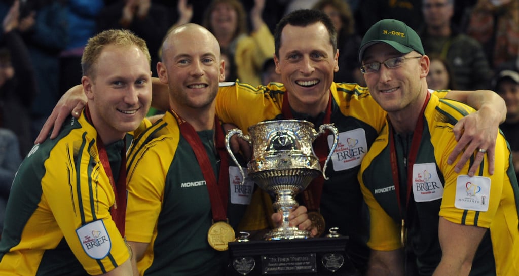 Edmonton Ab.Mar10,2013.Tim Hortons Brier.Northern Ontario.skip Brad Jacobs,third Ryan Fry,second E.J.Harnden,lead Ryan Harnden.CCA/michael burns photo