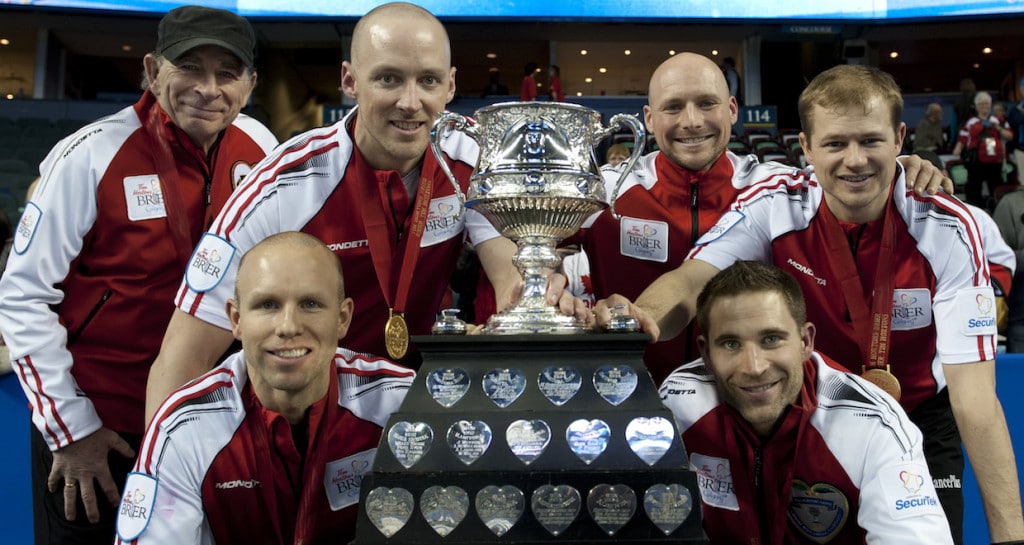 2015, Calgary Ab, Tim Hortons Brier, Team Canada skip Pat Simmons, lead Nolan Thiessen, second Carter Rycroft, Curling Canada/michael burns photo