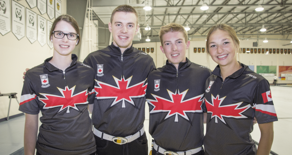 “We are really beginning to come together as a team,” says Karlee Burgess of Canada’s Youth Olympics team after the end of summer training. From left to right, Mary Fay, Tyler Tardi, Burgess and Sterling Middleton (Photo courtesy H. Radford)