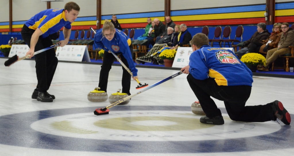 Team Alberta in action at the 2016 Canadian Mixed Curling Championship (Curling Canada/Sonja DiMarco Photo)