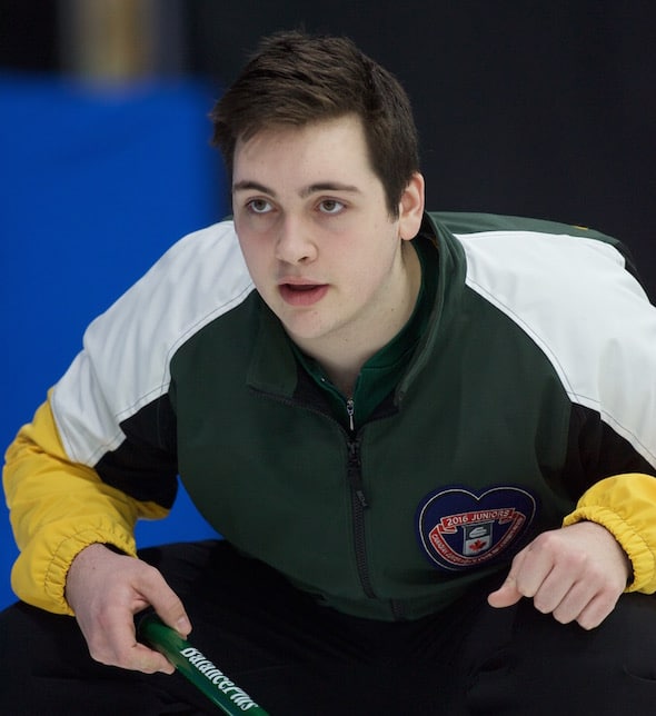 Northern Ontario skip Tanner Horgan clinched a berth in the Championship round with a win on Tuesday. (Photo, Curling Canada/Bob Wilson)