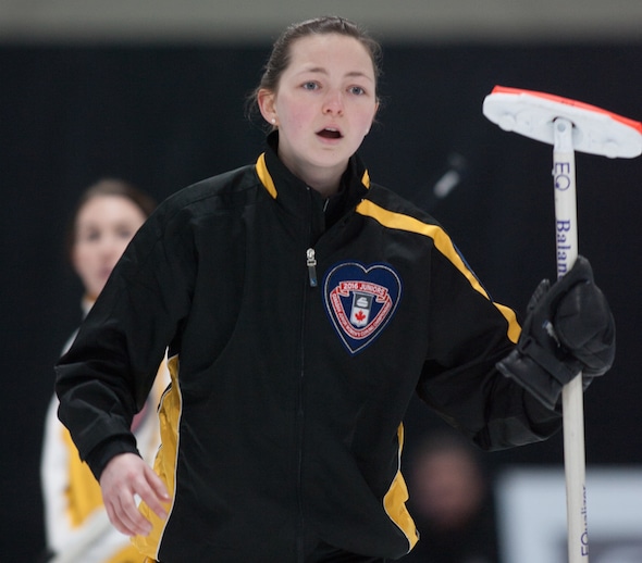 New Brunswick skip Justine Comeau and her team won a third-place tiebreaker on Friday to advance to Saturday's semifinal. (Photo, Curling Canada/Bob Wilson)