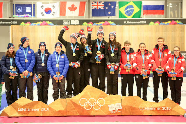 Gold to Canada, Silver to USA, Bronze to Switzerland at the 2016 Youth Olympic Games in Lillehammer, Norway (WCF/Richard Gray photo)