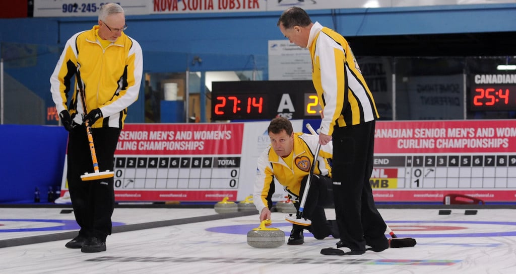 Team Manitoba in action at the 2016 Everest Canadian Seniors Curling Championships in Digby, N.S. (Curling Canada/Mike Lewis photo)