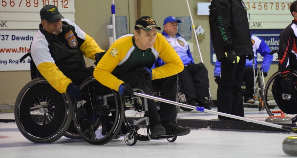 Northern Ontario skip Doug Dean in action at the 2016 Canadian Wheelchair Curling Championship in Regina (Curling Canada/Morgan Daw photo)