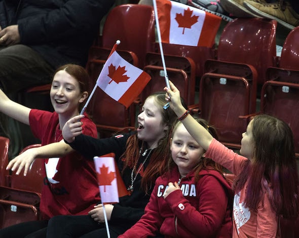Canadian fans had plenty to cheer about on Saturday as Team Canada won its opener at the World Men's Championship, presented by Ford of Canada. (Photo, World Curling Federation)