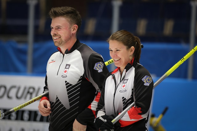 Canada’s Dustin Kalthoff and Marliese Kasner are building momentum with two wins at the 2016 World Mixed Doubles Curling Championship in Karlstad, Sweden (WCF/Richard Gray photo)