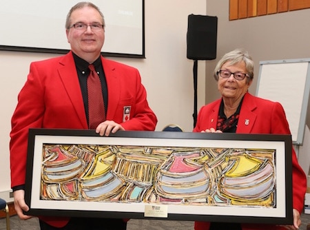 Hugh Avery, winner of the  Board of Governors Special Recognition Award, with fellow governor Shirley Osborne. (Photo, Curling Canada/Neil Valois)