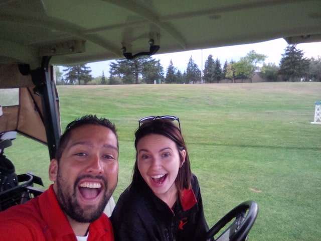 There’s always time for a golf cart selfie! (Photo courtesy of Simon Barrick)