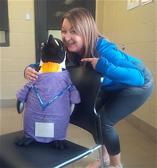 Coach Sarah posing with the Purple group’s official mascot – Waddles (Photo courtesy of Simon Barrick)