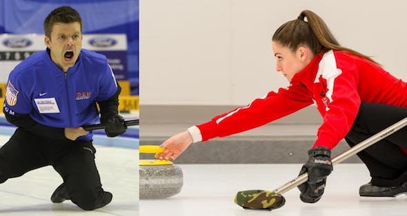 Teams skipped by Heath McCormick, left, and Jamie Sinclair will represent the U.S. at the 2017 World Financial Group Continental Cup in Las Vegas. (Photos, World Curling Federation/Richard Gray and USA Curling)