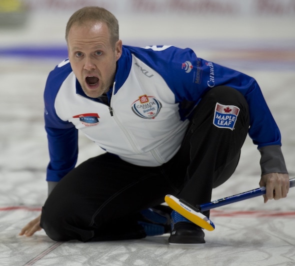 Brandon MB,November 30, 2016.Home Hardware Canada Cup of Curling.Team Gushue, skip Mark Nichols.Curling Canada/michael burns photo