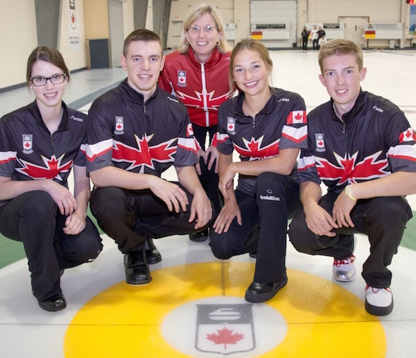 Team Canada, from left, Mary Fay, Tyler Tardi, coach Helen Radford, Karlee Burgess, Sterling Middleton.