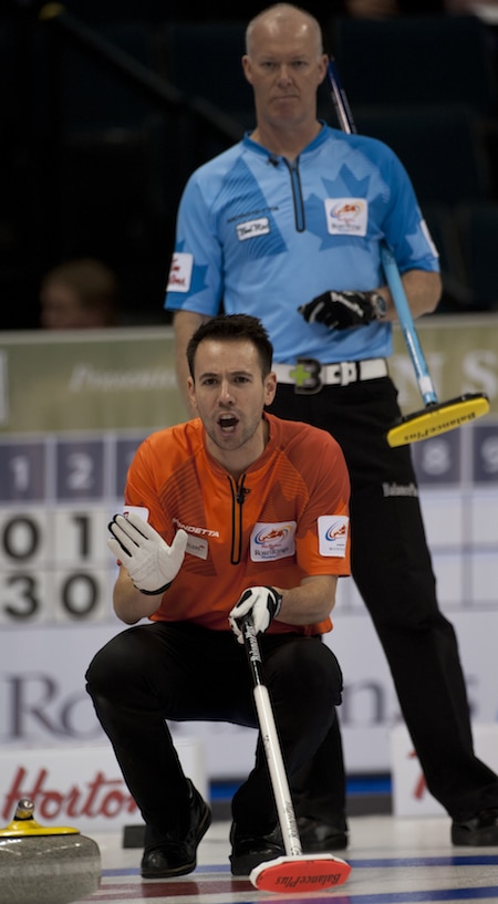 John Epping, left, and Glenn Howard are among the skips playing this weekend in Portage la Prairie, Man. (Photo, CCA/Michael Burns)