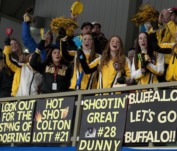 Manitoba fans had plenty of reasons to be cheering on Saturday night. (Photo, Curling Canada/Michael Burns)