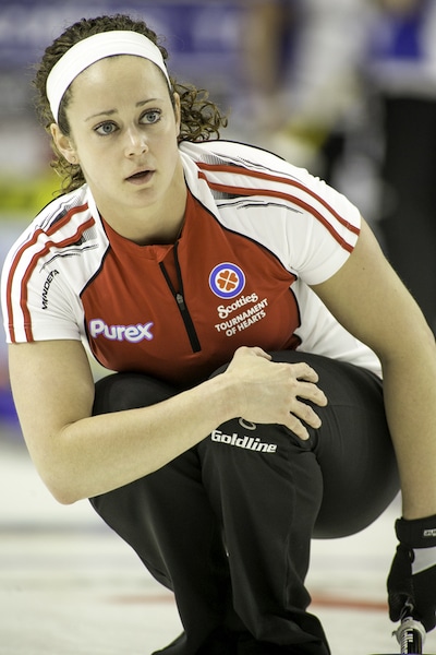Team Canada, skip Rachel Homan, third Emma Miskew, second, Joanne Courtney, lead, Lisa Weagle, alternate Cheryl Kreviazuk and coach Richard Hart, the 2015 Scotties Tournament of Hearts, the Canadian Womens Curling Championships, Moose Jaw, Saskatchewan