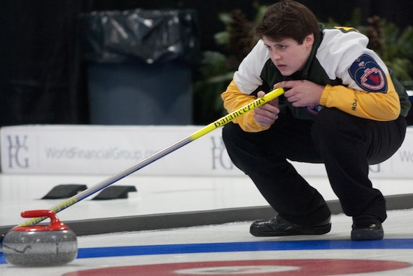 Northern Ontario vice-skip Jake Horgan keeps an eye on things during his team's win over Northern Ontario. (Photo, Curling Canada/Bob Wilson)