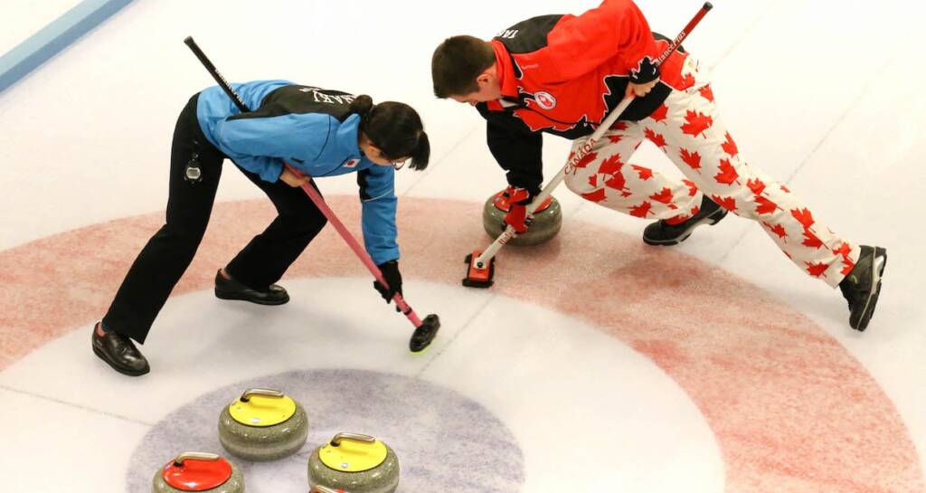 Canada's Tyler Tardi and Mixed Doubles teammate in action at the Youth Olympic Games in Lillehammer, Norway (WCF/Richard Gray photo)